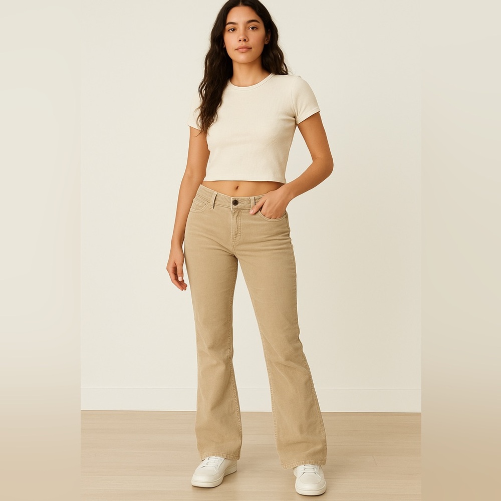 Vintage Aeropostale Low Rise Corduroy Pants Beige Y2K 2000s Preppy Retro 7/8
